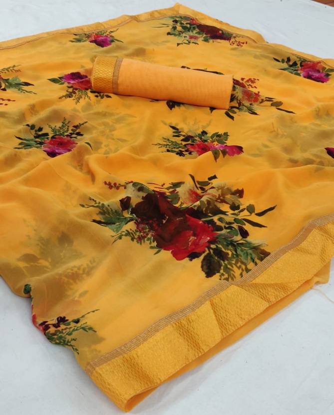 Lt Orchid Latest Fancy Designer Casual Wear Georgette With Floral Printed Sarees Collection